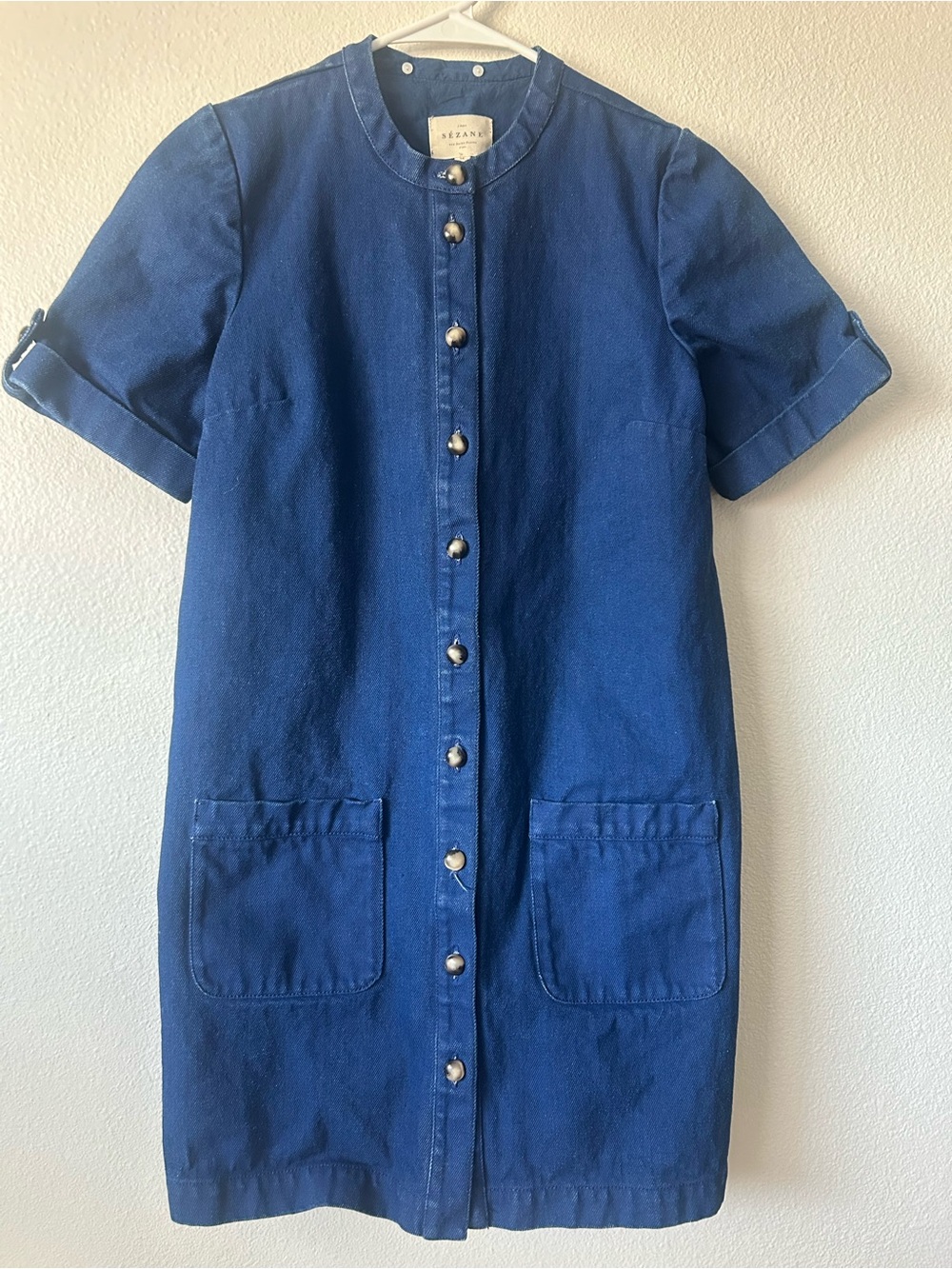 Sézane Denim Button-down Dress in Navy Blue